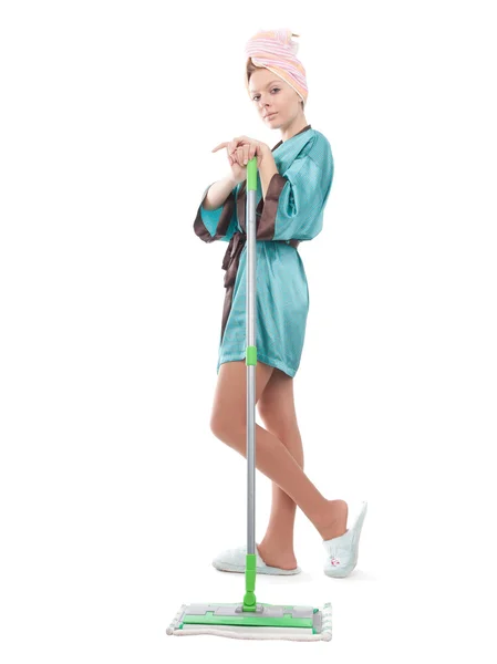 Girl with a mop — Stock Photo, Image