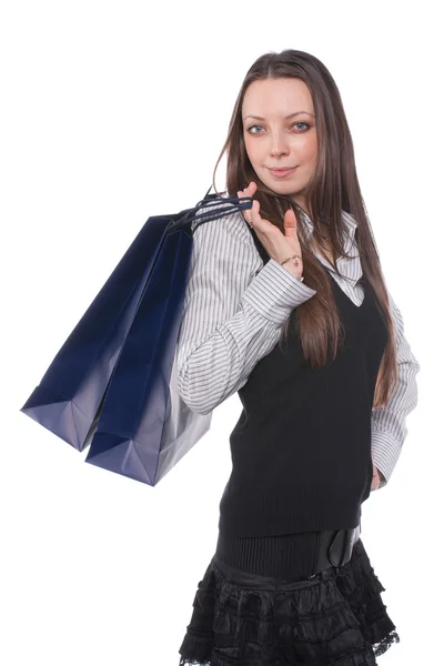 Menina com sacos de papel — Fotografia de Stock