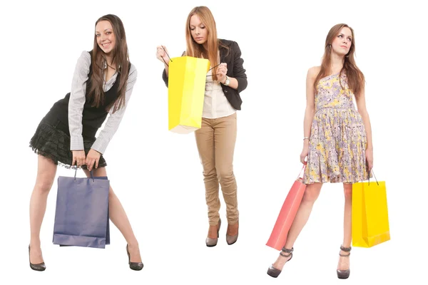 Chicas con bolsas de papel — Foto de Stock