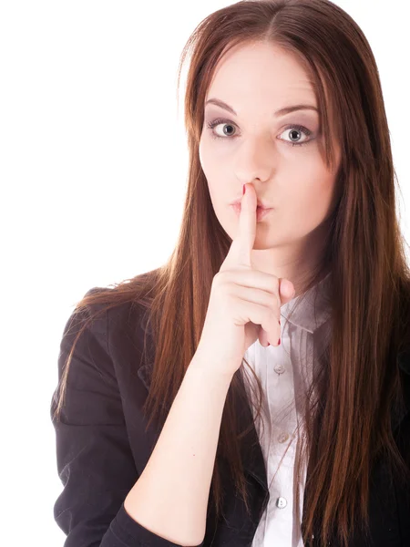 Girl with a finger near the lips — Stock Photo, Image