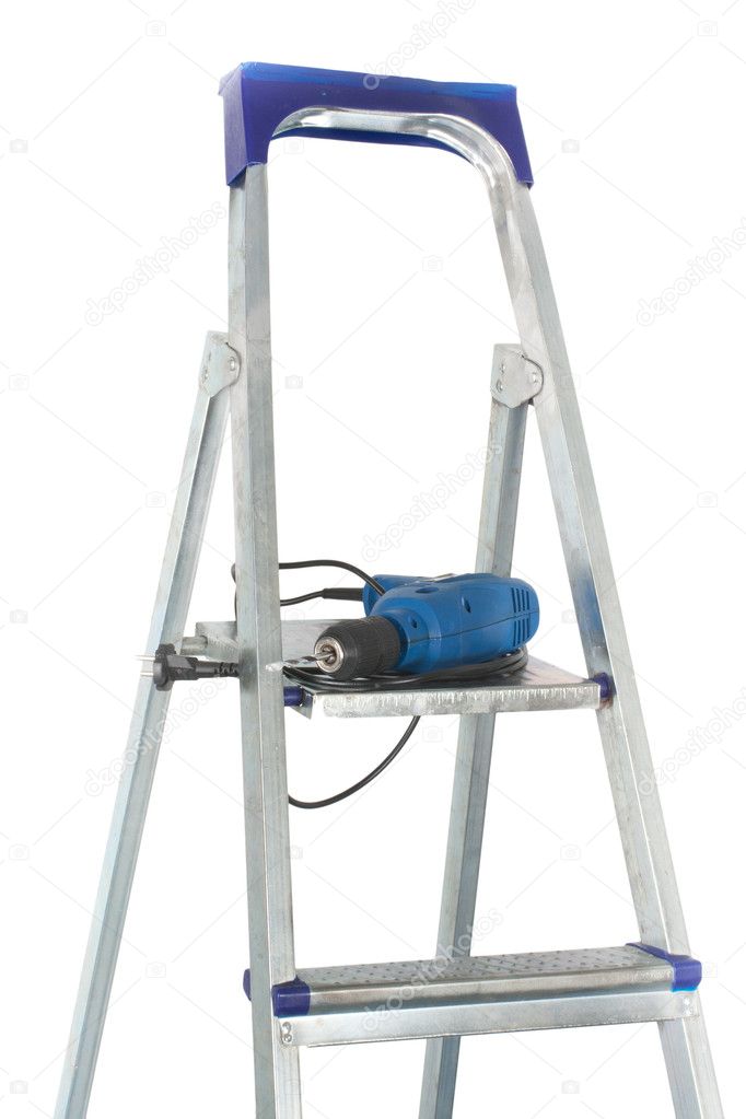 Drill and stepladder