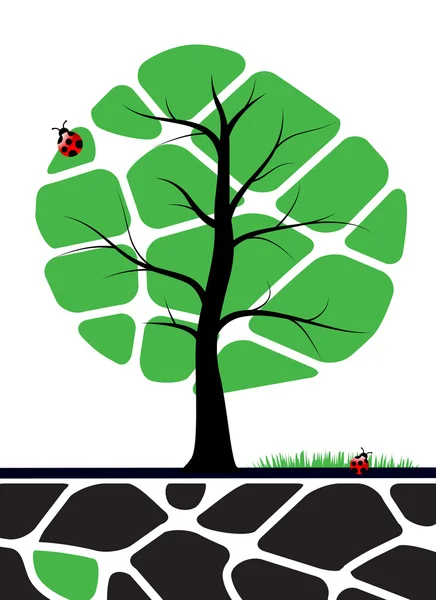 Ilustrace strom se zelenými listy — Stockový vektor