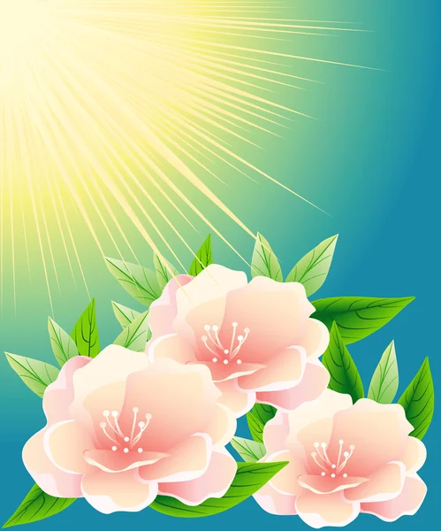 Abstraktní růžové květy v nebi a slunce. — Stockový vektor