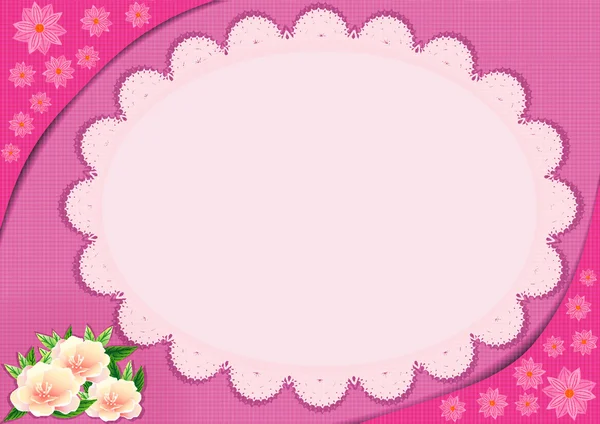 Δαντέλα πλαίσιο με ροζ λουλούδια. — Διανυσματικό Αρχείο