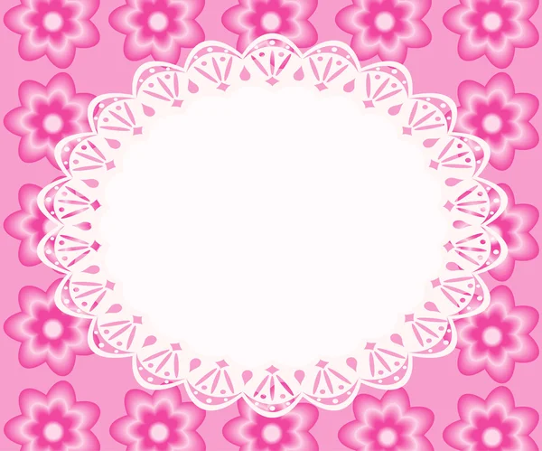 Lace frame with pink flowers. — Stock Vector