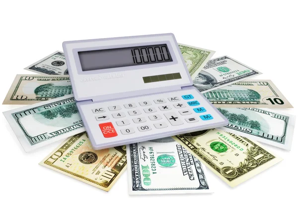Calculadora eletrônica e dinheiro — Fotografia de Stock