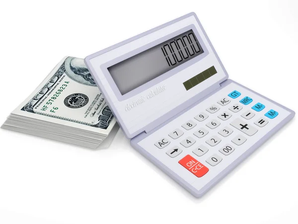 Електронний калькулятор і готівка — стокове фото
