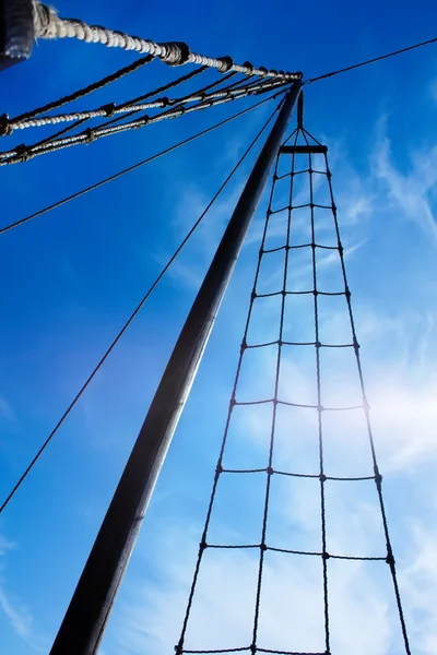 stock image Marine rope ladder at pirate ship. Ladder upstairs on the mast.