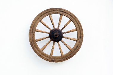 Vintage Spinning Wheel on White Wall clipart