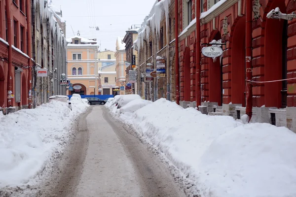 Rua sob a neve em São Petersburgo — Fotografia de Stock