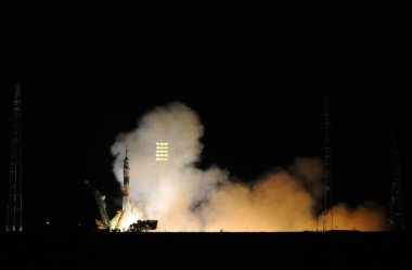 Soyuz Spacecraft Launch at Night clipart