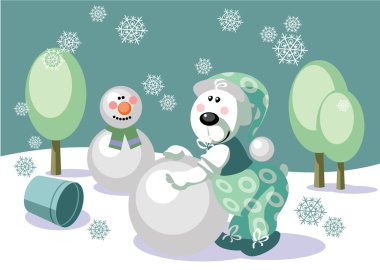 Bear make snowman color 16 clipart