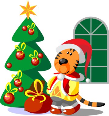 Tiger winter xmas color 03 clipart