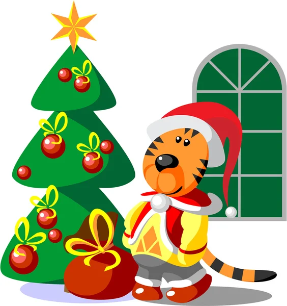 Tigre hiver Noël couleur 03 — Image vectorielle