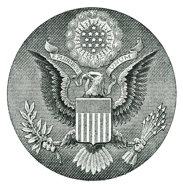 E-ribus Unum Seal on the US Bill — стоковое фото