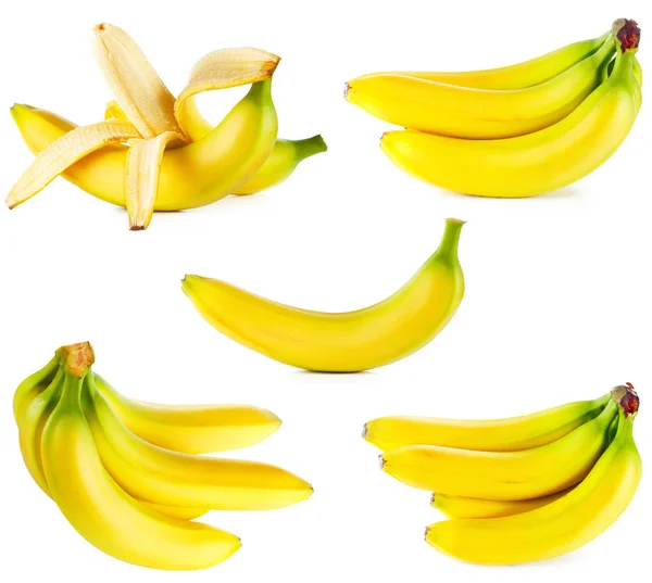 Set de plátanos maduros aislados sobre fondo blanco —  Fotos de Stock