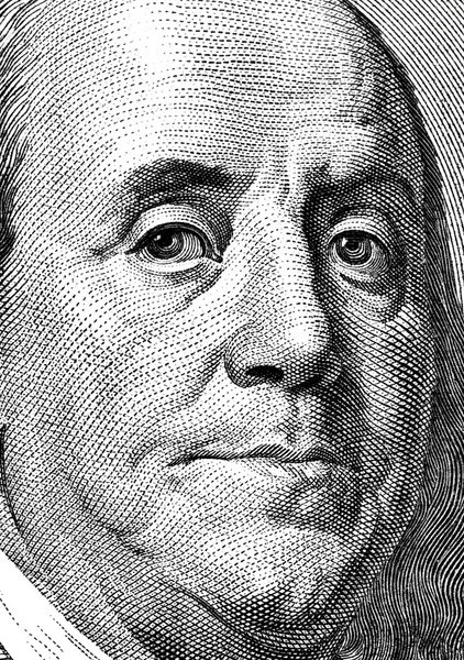 Extreme close-up of one hundred bill Franklin portrait. — Stock Photo, Image