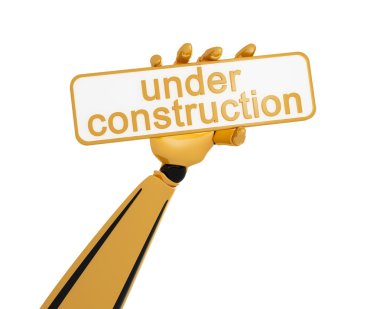 Golden robotic hand hold the under construction plate clipart