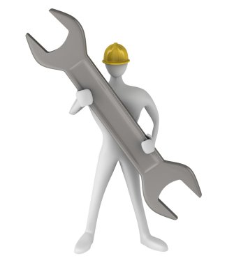 3d man standing with a wrench clipart