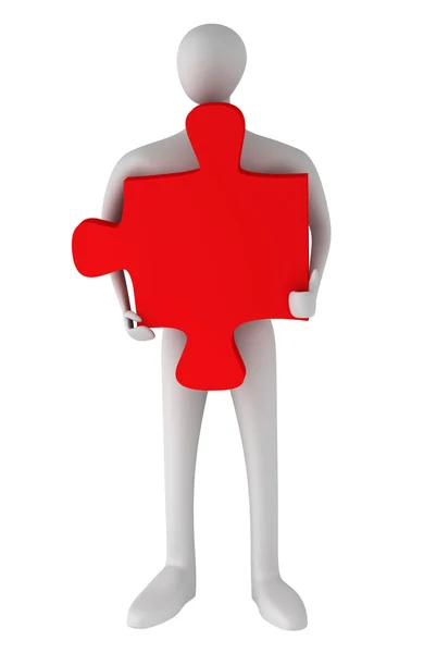 3d man standing with puzzle on a white background — Stock Photo, Image