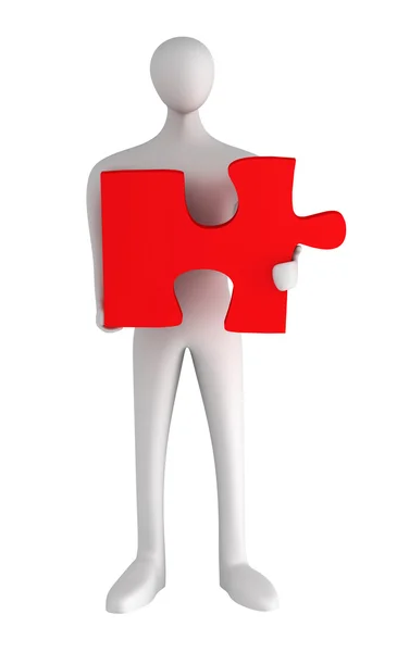 3d man standing with puzzle on a white background — Stock Photo, Image