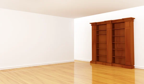 Wooden empty bookshelf in minimalist interior — Stock Photo, Image