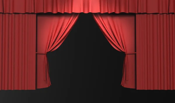 3d cortina de escenario rojo con focos en el escenario — Foto de Stock