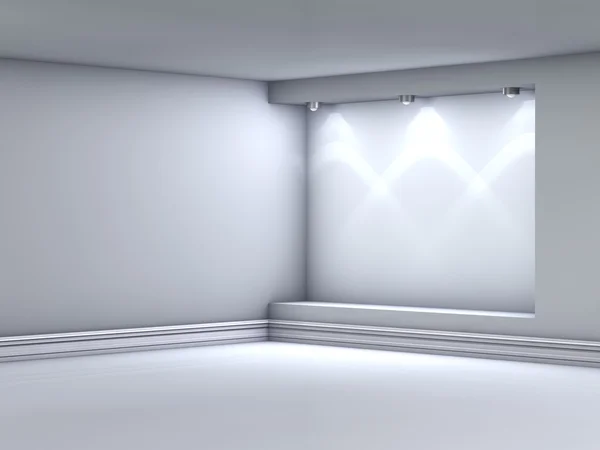 Nicho vacío 3d con proyectores para exposición en el interior gris — Foto de Stock