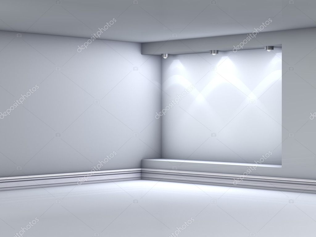 3d empty niche with spotlights for exhibit in the grey interior