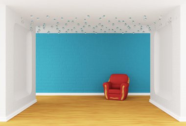 Gallery's hall with red armchair clipart