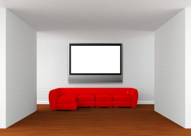 Flat Tv ile kırmızı koltuk Galerisi Salonu