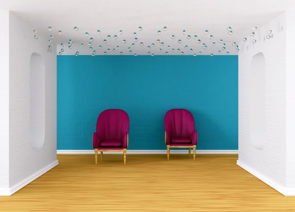 画廊的大厅与紫色扶手椅 — 图库照片