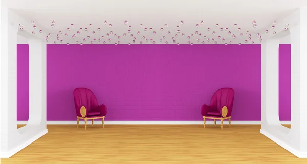 Galeriesaal mit lila Stuhl — Stockfoto