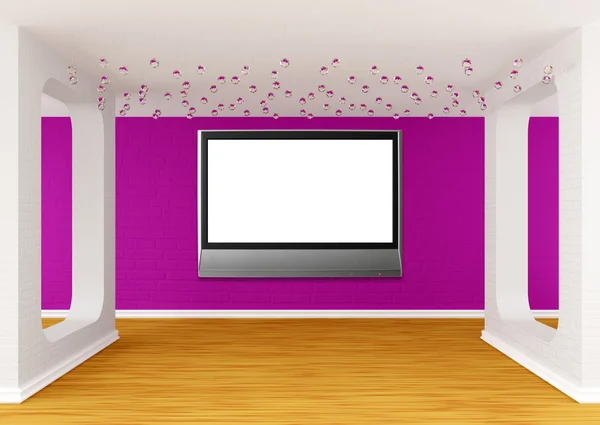 Gallery's hall with flat TV — Stock Photo, Image