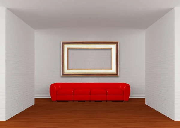 Зал галереї з червоним диваном з рамою — стокове фото