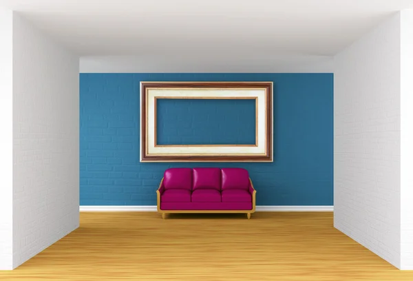 Hall da galeria com sofá roxo e moldura — Fotografia de Stock