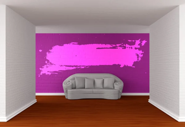 Corridoio della galleria con divano bianco e telaio a schizzi — Foto Stock