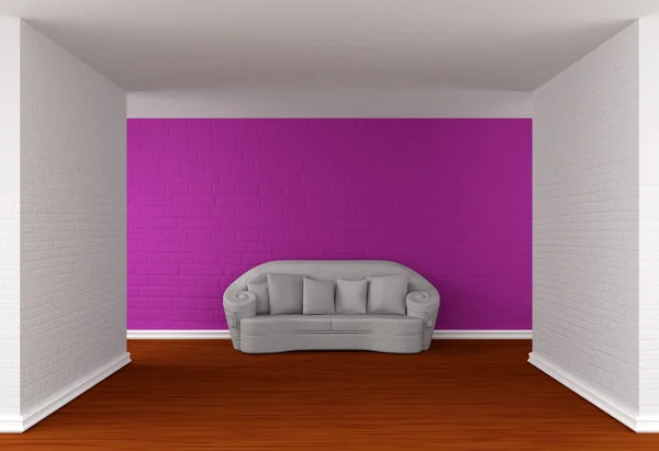 Empty gallery's hall with white sofa — Stock Photo, Image