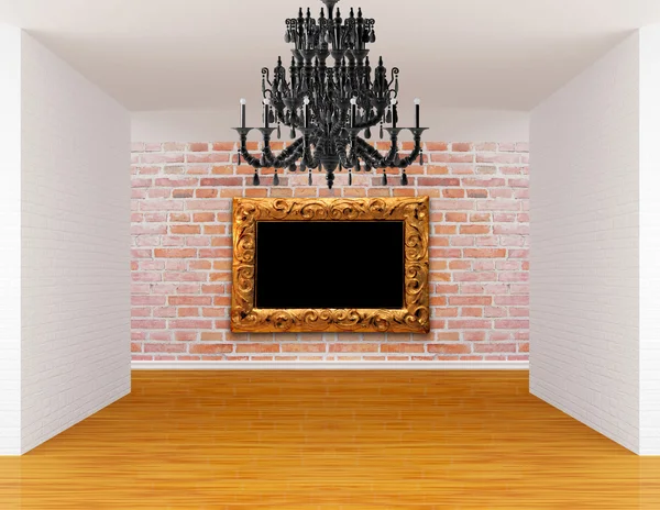 Kamer met zwarte kroonluchter en sierlijke frame — Stockfoto