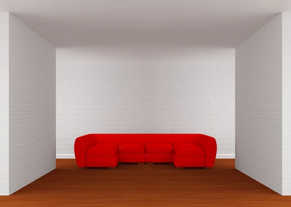 Gallery's hall with red sofa — Stock Photo, Image