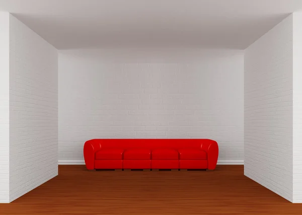 Gallery's hall with red sofa — Stock Photo, Image