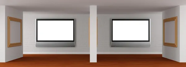 Hall da galeria com duas TVs lcd — Fotografia de Stock