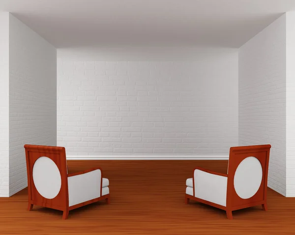 Пустой зал галереи со стульями — стоковое фото