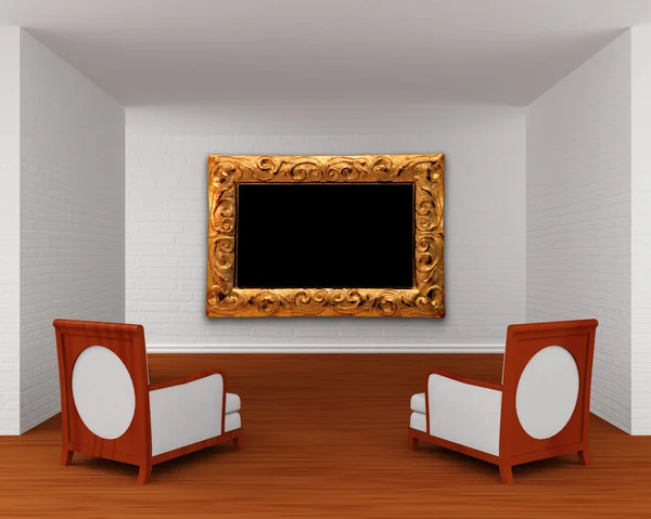 Αίθουσα του άδειο gallery με καρέκλες — Φωτογραφία Αρχείου