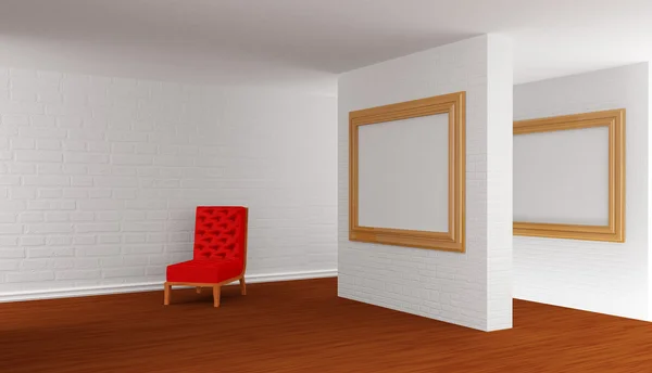 Pusta sala galerii z czerwone krzesło — Zdjęcie stockowe