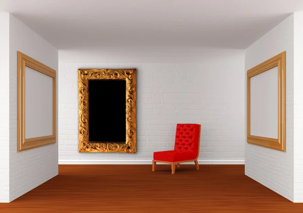 Lege galerij hal met stoel — Stockfoto