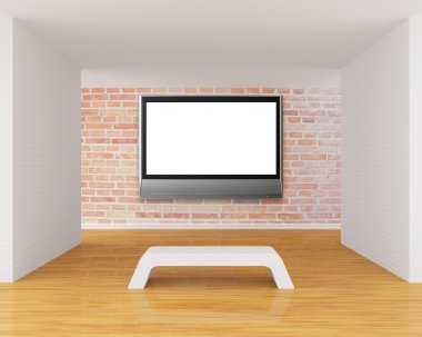 Gallery's hall with bench and lcd tv clipart