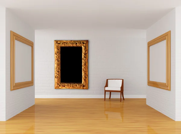 Пустой зал галереи со стулом — стоковое фото
