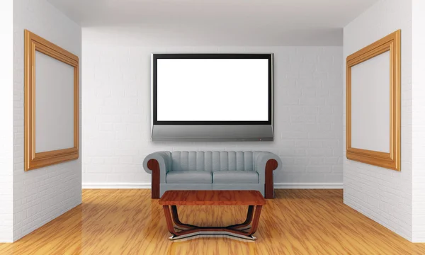 Grunge show room with lcd tv — Stock Photo, Image