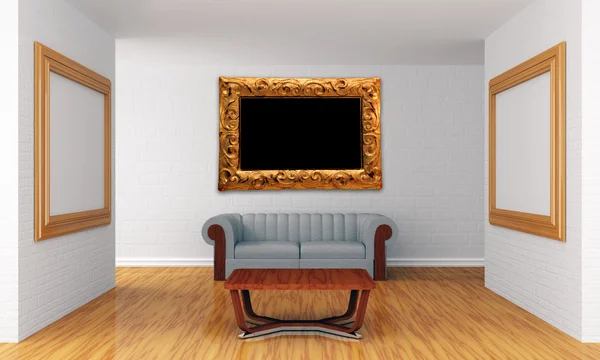 Grunge show room with picture frames — Stock Photo, Image